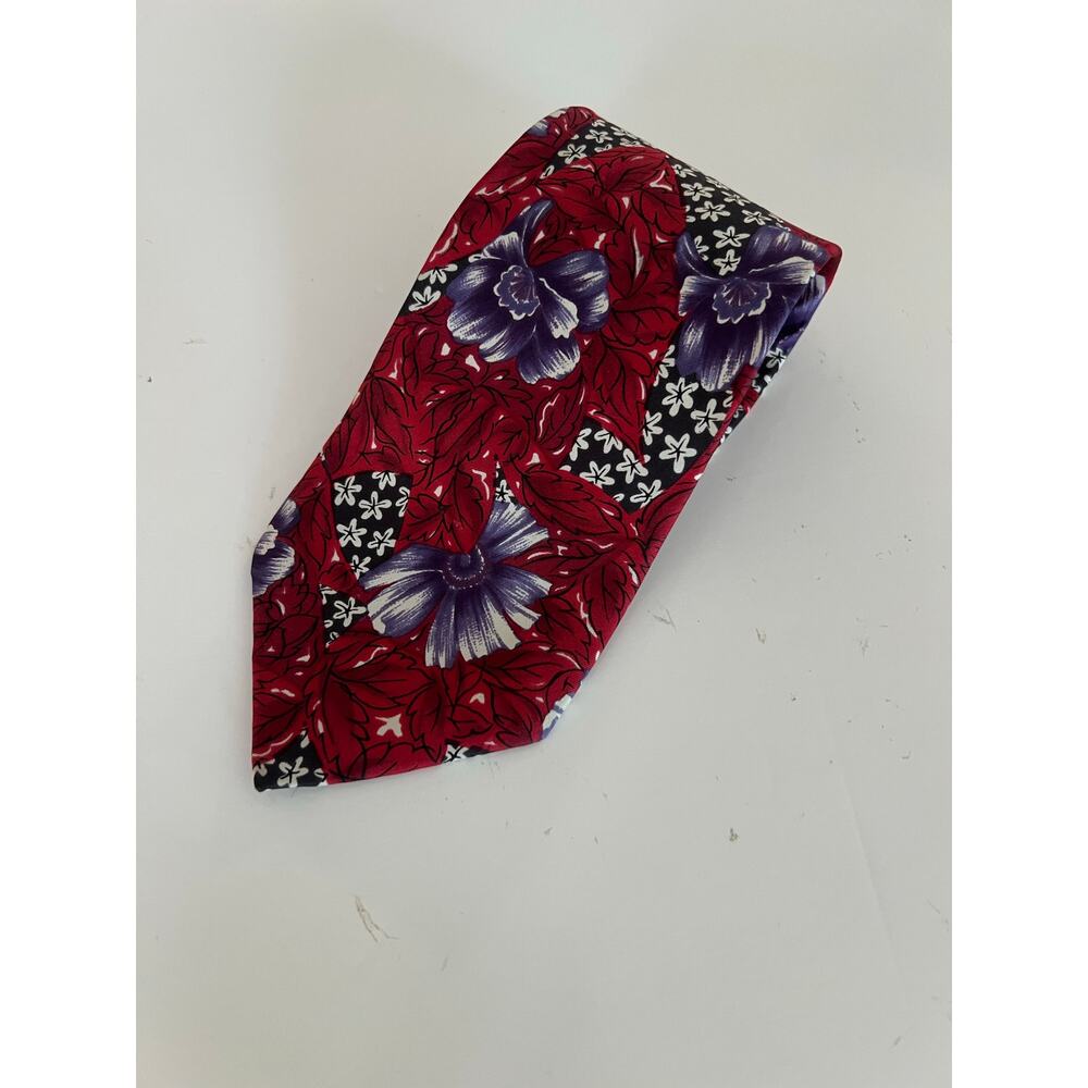 Claybrooke Men's Silk Neck Tie Red Purple Black Floral JL